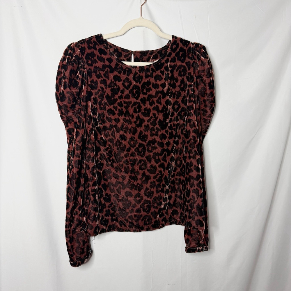 Dolan Brown Black Leopard Print Velvet Blouse M